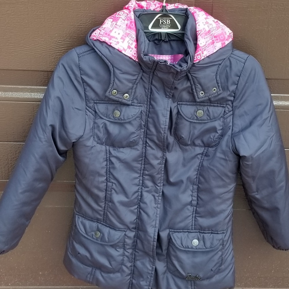 Barbie Girl Navy Blue Puffer Hoodie Jacket Size 12